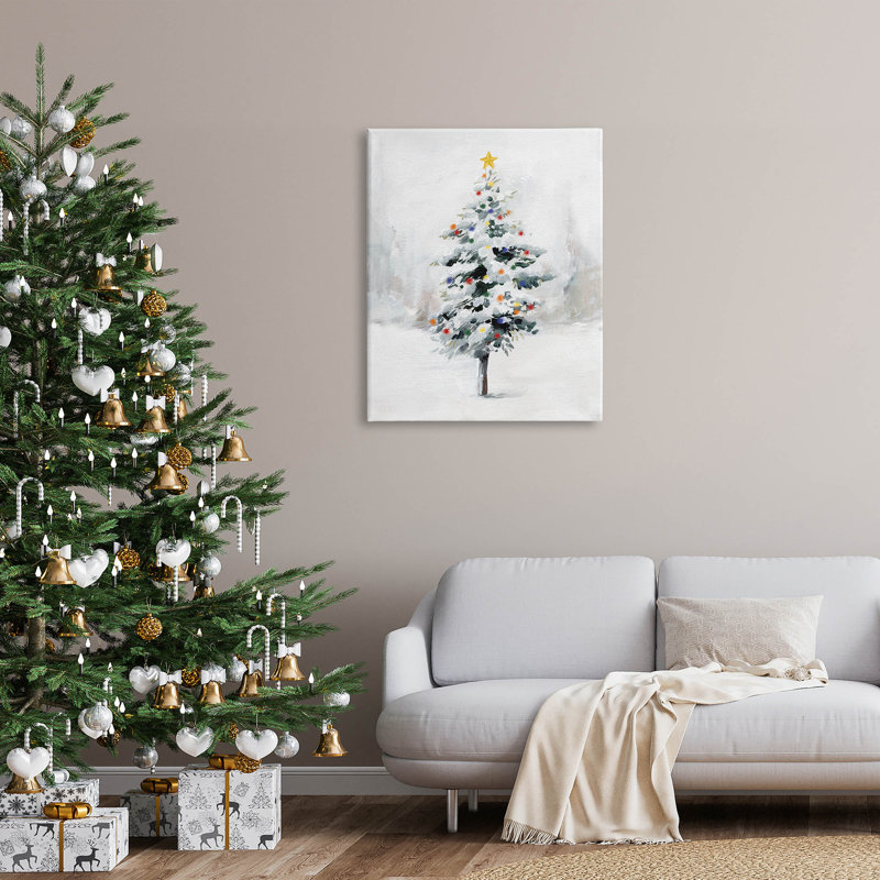 «Snowy Christmas Tree Landscape», art mural sur toile par Caverly Smith, H 40 po x l 30 po x P 1,5 po