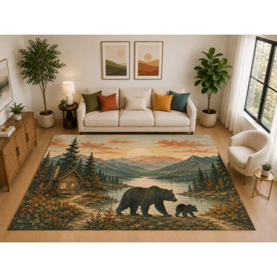 Grand tapis de montagne en forme d'ourson de 6 pi 7 po x 9 pi 10 po, tapis ultra doux à poils courts, envers en silicone antidérapant brun pour la chambre à coucher