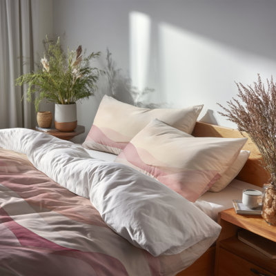 Rose Dune Waves 3 Pcs Bedding Set - Abstract Bedding And Shams Set