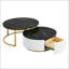 Table basse gigogne ronde moderne avec motif cannelé et tiroir, noir et or, 27,6 po