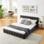 Lit tapissier confortable en chenille avec tiroirs de rangement, structure solide et tête de lit élégante pour les chambres modernes-2062484728