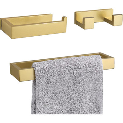 Ensemble d'anneaux à serviettes en acier inoxydable - Porte-serviettes mural, porte-papier hygiénique et crochet à peignoir 3 pièces - Quincaillerie de salle de bain antirouille SUS304 durable
