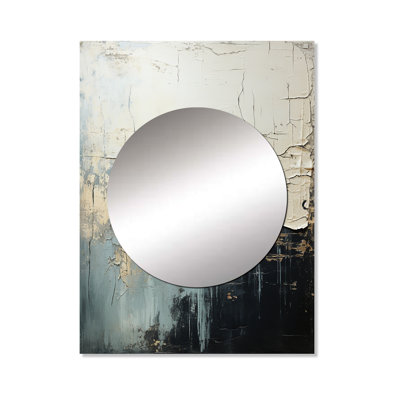 Minimalism Black And White Paint Wave II - Coastal Mirror, Cream Decorative Wall Mirror, Printed Metal Art