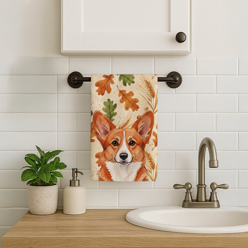 Red Cardigan Welsh Corgi Heirloom Fall Kitchen Towel, Red Cardigan Welsh Corgi