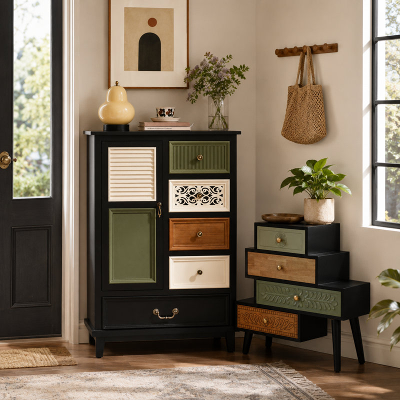 Commode d'appoint chic avec tiroirs et armoire de rangement «Cayden»