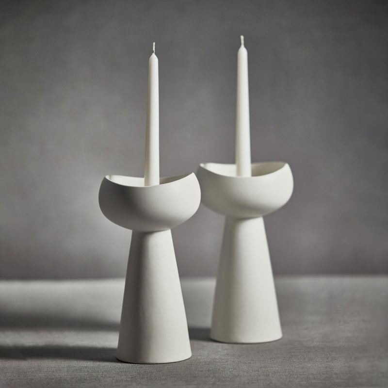 10'' H Concrete / Cement Tabletop Candlestick, White