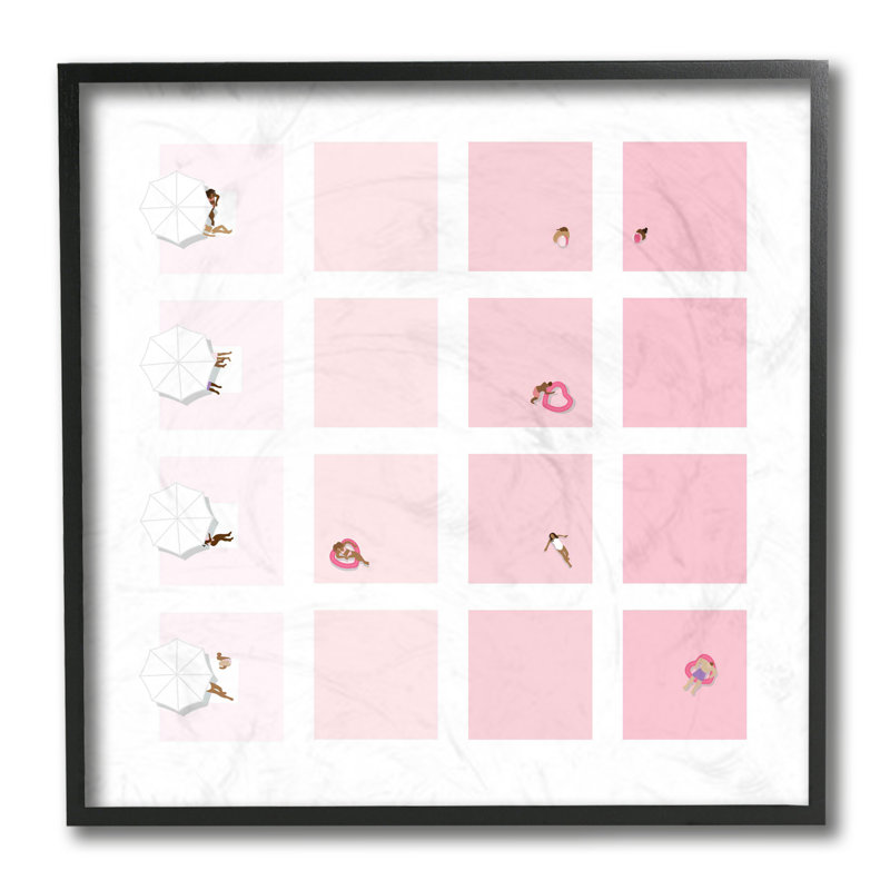 Motif géométrique rose abstrait d'une piscine tropicale, Giclée encadrée noir minuit, H 12 po x l 12 po x P 1,5 po