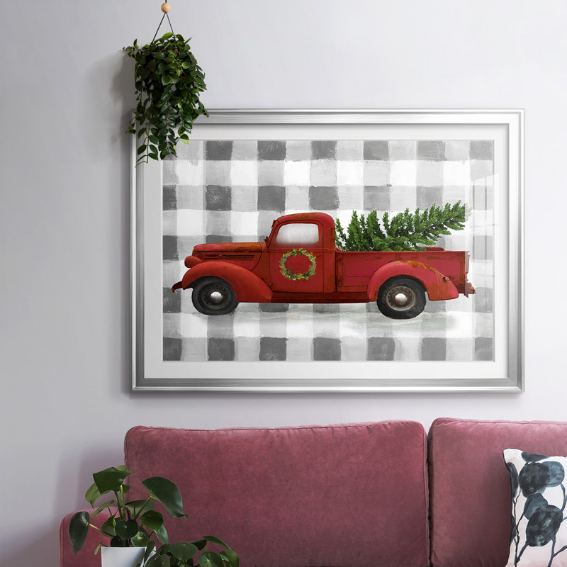 Camion à carreaux Buffalo - Tableau encadré sous verre, grand format, idéal pour le salon, Argent
