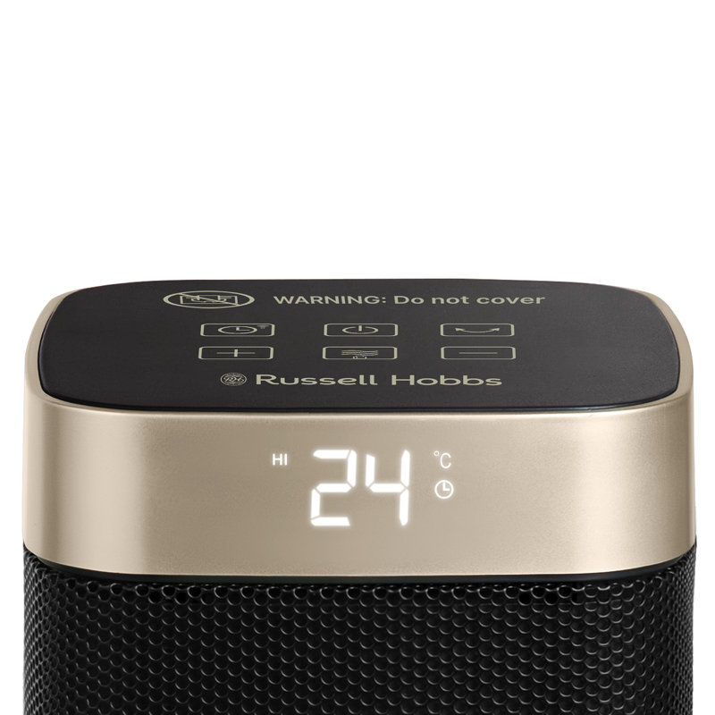 Russell Hobbs® RHCTH2002G-SMT, Square Design 2000W Smart Wi-Fi Enabled Oscillating Ceramic Heater with Digital Display in Black & Gold