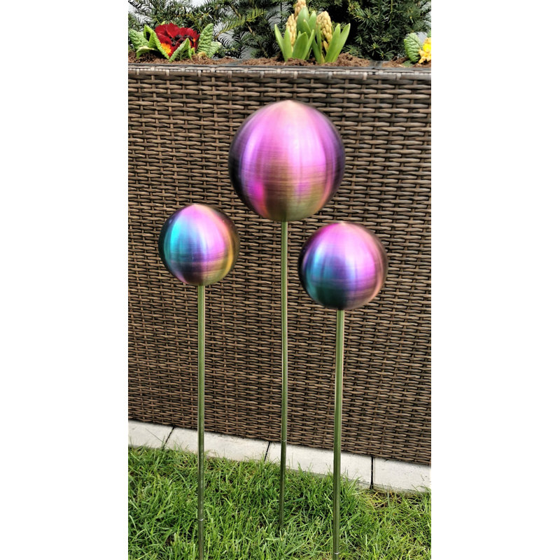 Davani Stainless Steel Gazing Ball, Turquoise/Purple/Yellow matt 