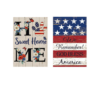 ENSEMBLE DE 2 drapeaux de jardin du 4 juillet, double face de 12 po x 18 po, drapeaux de jardin de la fête de l’Independance, étoiles et rayures pour l'extérieur, drapeaux de jardin patriotiques pour la décoration du Jour du Souvenir