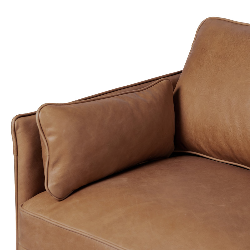 Reese Sofa, Palmero Cognac Genuine Leather, Almond Beech