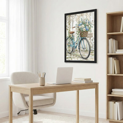 Vélo rétro avec panier de fleurs, reproduction d'art sur toile tendue sur toile, ensemble de 1