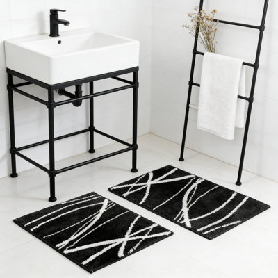 Modern Curved Line Bathroom Rug Set, Ultra Soft Absorbent Microfiber Bath Mats With Non-Slip Backing, Plush Shaggy Carpet For Bathroom Floor, Tub And Shower