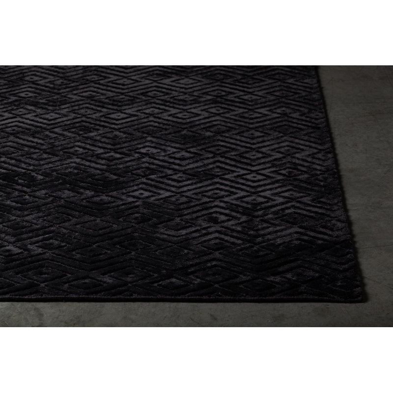 Tapis tissé à la main noir Kaelynn, Rectangle 5 pi x 7 pi 6 po