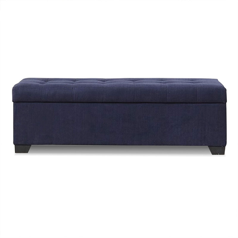 Dark Blue Modern Wood Upholstered  Bedroom and Entry Fabric Storage Long Bench, Dark Blue