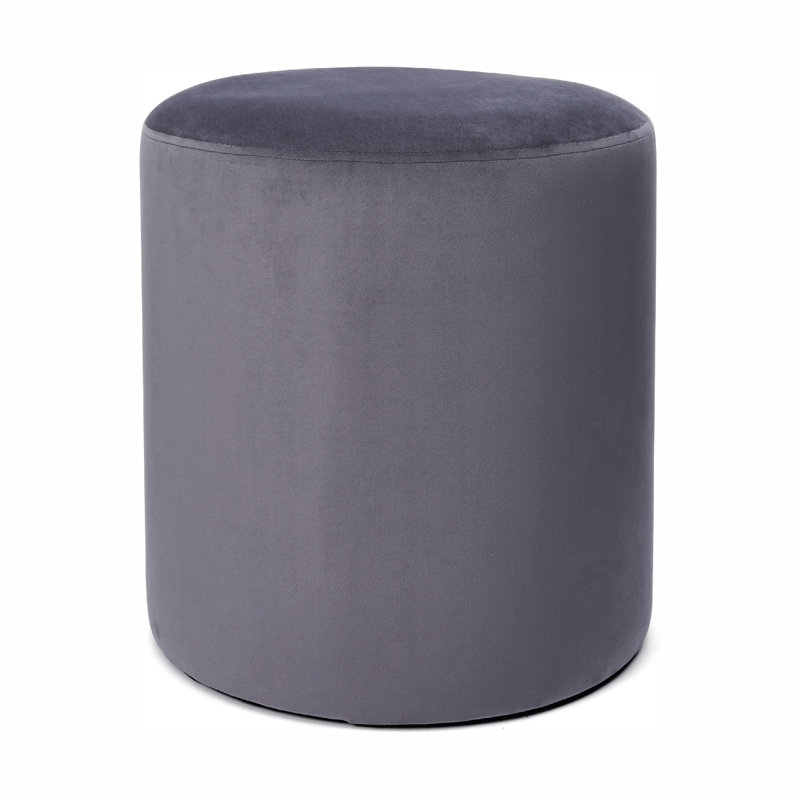 Hensel 28cm Wide Velvet Round Solid Colour Pouffe Ottoman, Grey