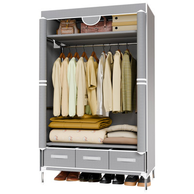 Portable Non-Woven Fabric Wardrobe, 67 Inches Tall, with Hanging Space for Coats and Bags, Sturdy & Easy to Assemble, Includes 3 Storage Drawers, Ideal for Rentals, Dorms, Bedrooms