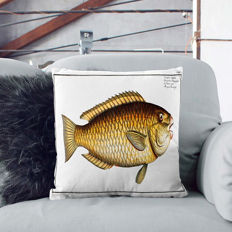 Parrot-Fish by M.E. Bloch Cushion with Filling, White, 55cm H x 55cm W x 20cm D