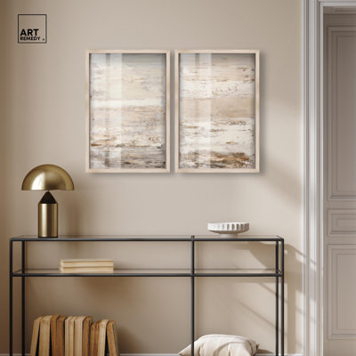 Desert Gleam Diptych Shadowbox Print Abstract Wall Decor Set by Art Remedy, Blonde Frame, 16 x 24