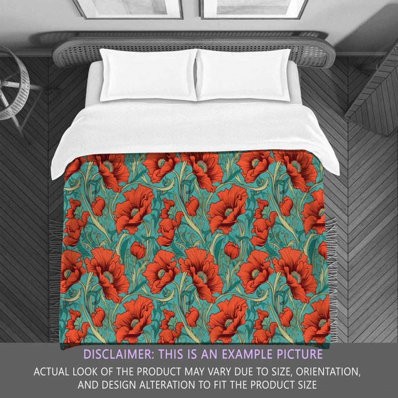 Machine Printed Comforter, Twin Extra Long Comforter, Red/Green Floral