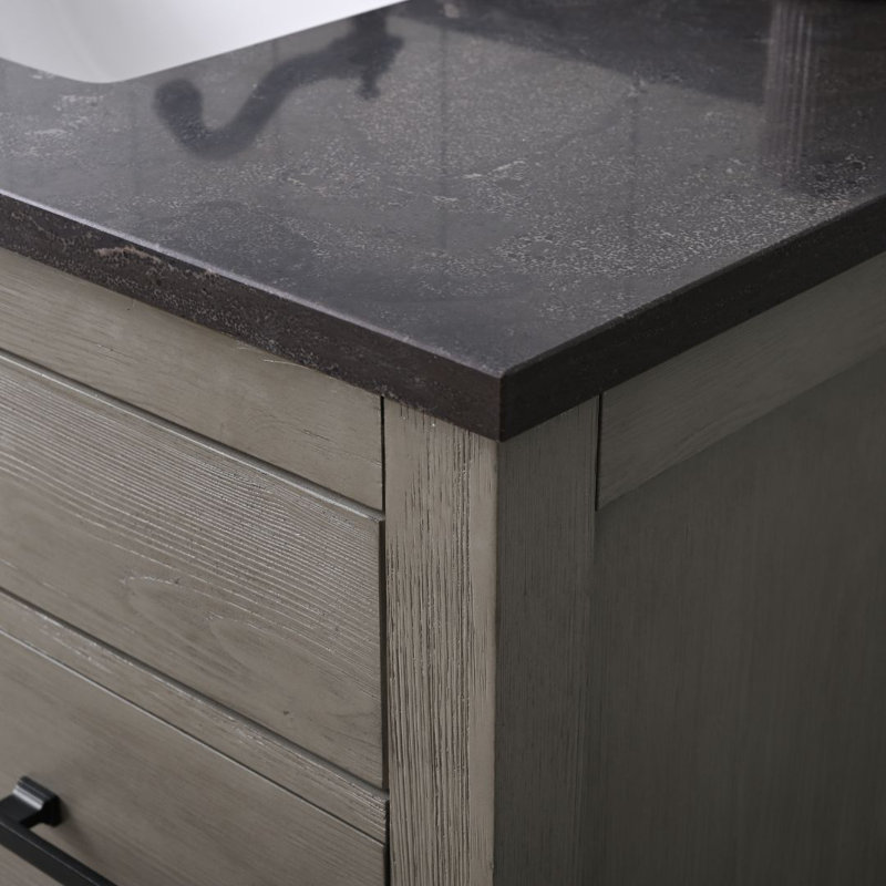 Ensemble de meuble-lavabo simple 42 po Ajiya, Gris texturé / noir mat, Calcaire bleu
