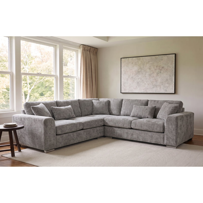 4 Seater Corner Sectional, Grey Chenille