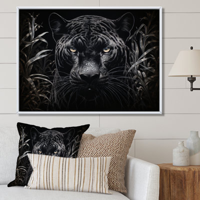 Black White Panther Nocturnal Majesty Scratchboard - Panther Framed Wall Art