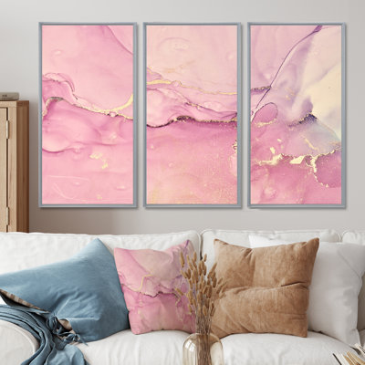 «Pink Marble Waves II», reproduction sur toile flottante 3 pièces