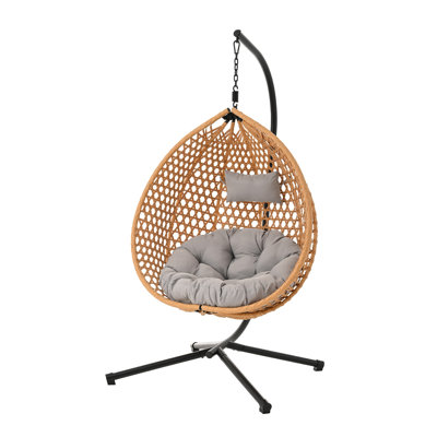 U_STYLE Fauteuil à œufs suspendu d'extérieur avec support, siège de balançoire en osier PEHD avec structure en fer pour le jardin et le patio