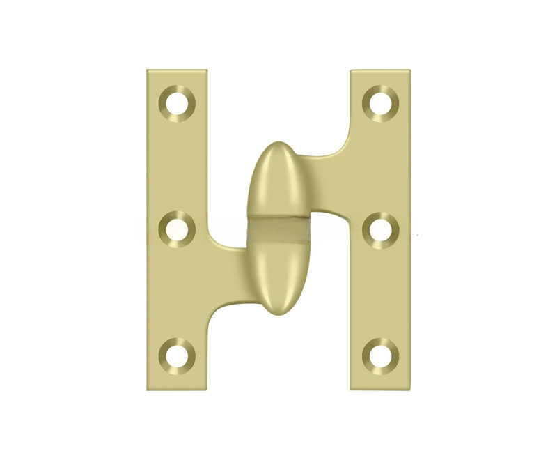 Charnière olive à gauche 3 po x 2 1/2 po Deltana OK3025B3UNL-L Finition laiton brillant non laqué, Laiton non laqué
