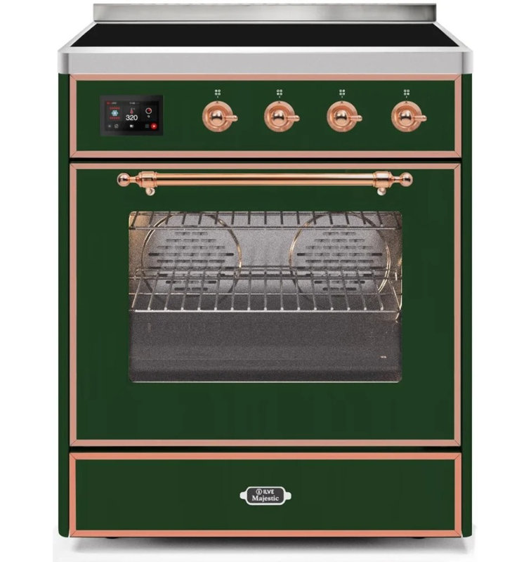 Cuisinière à induction 40 pouces avec 6 éléments à induction ILVE Majestic II Series (porte en verre), Vert émeraude / cuivre