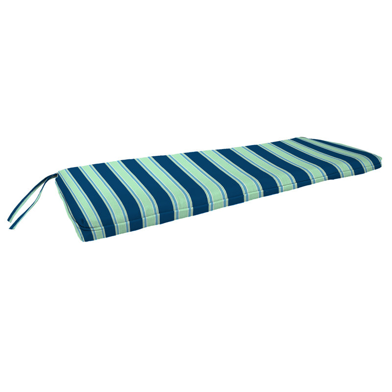 45" x 17" Outdoor Bench Cushion with Ties and Welt, Blue Striped