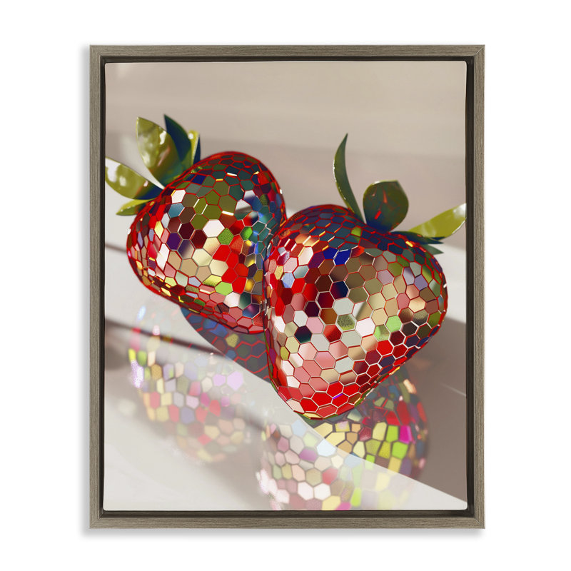 Cadre flottant Reflecting Disco Strawberries, design par Arlington Prints, Cadre flottant orme Montalcino, H 21 po x l 17 po