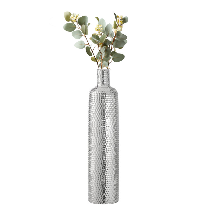  Isaacs 19.5" Textured Silver Ceramic Table Vase, 19.5" H x 4.5" W x 4.5" D