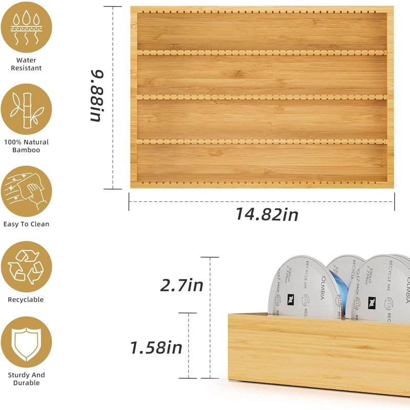 Organisateur de tiroir en bambou pour dosettes Nespresso Vertuo et Vertuoline, solution de rangement de comptoir et d'armoire pour la cuisine, le bureau et la station café