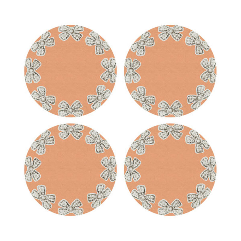 Bow Vegan Leather Round Pebble Placemat, Peach