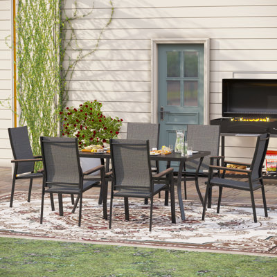 6 - Person Metal Patio Dining Set with Rectangular Table , Cushions Included