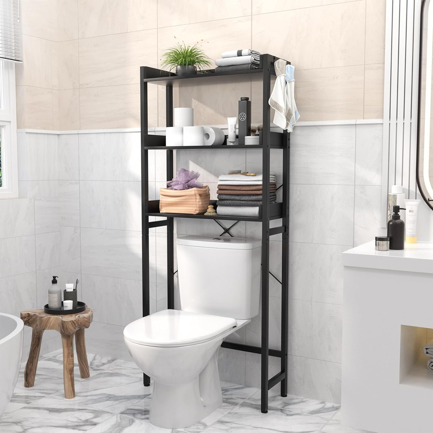 Latitude Run® 3-Tier Bathroom Organizer Shelf Over Toilet, Freestanding ...