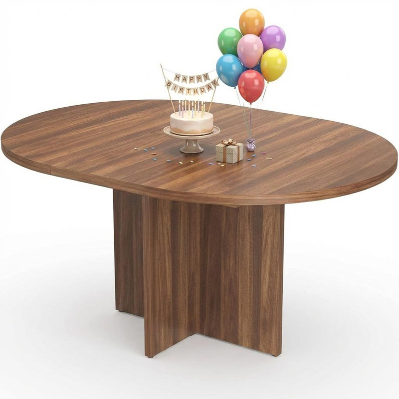 Round Dining Table, Brown Wood