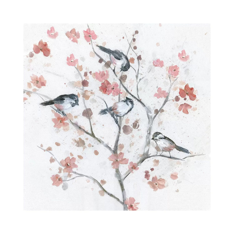 Chickadees In Spring II par Nan - reproduction, Toile tendue, H 18 po x l 18 po x 1,5 po, Pas de tapis