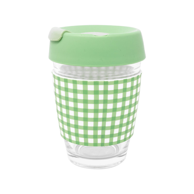 Tasse de voyage en verre, vichy vert arcadien