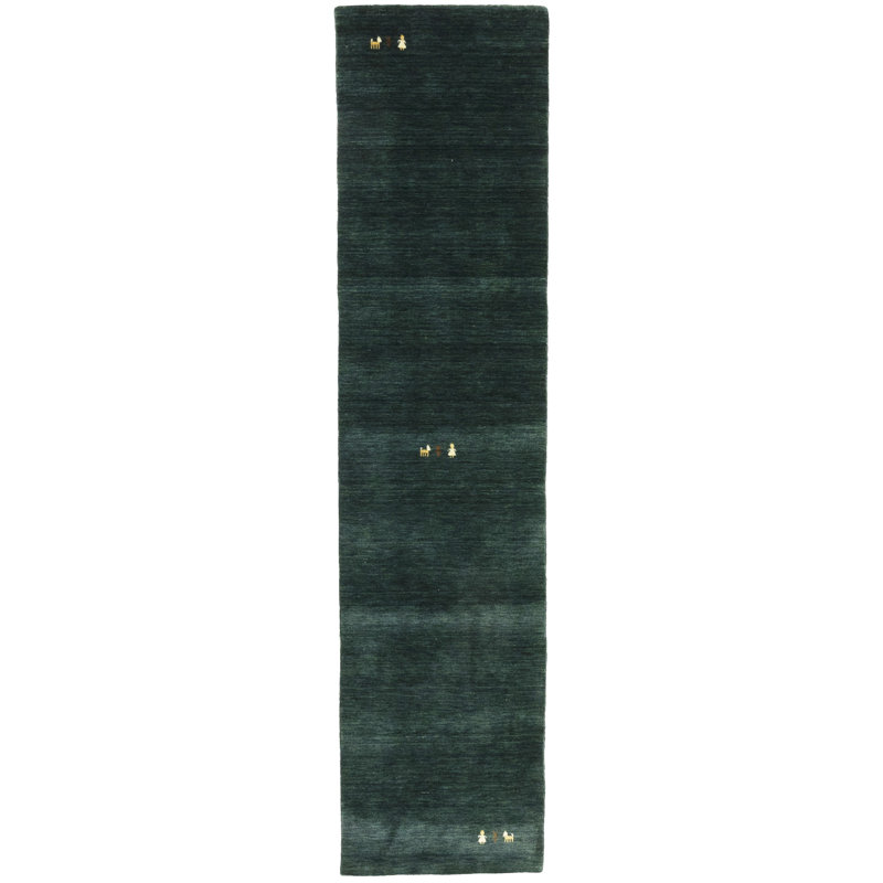 Tapis vert foncé Tribal Gabbeh, Tapis de couloir : 3 pi x 10 pi
