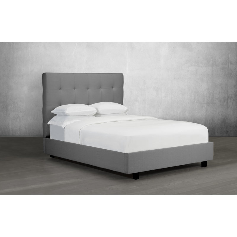Lit plateforme en tissu d’ameublement Strasser, Lin - Gris anthracite, Très grand