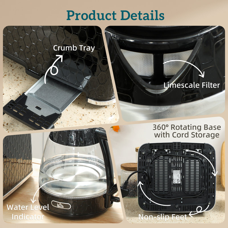 Kettle and Toaster Set, Black
