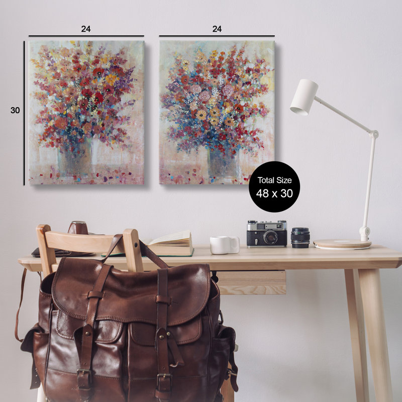 «Bright & Bold Flower Expressions», ensemble d'art mural sur toile 2 pièces, par Tim Ottoole, H 24 po x l 60 po