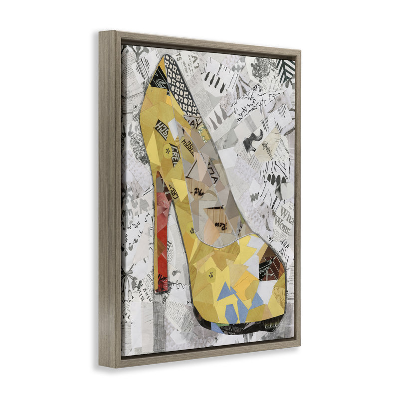 Art mural sur toile à talon collé jaune par Coco Good, Cadre flottant orme Montalcino, H 31 po x l 25 po