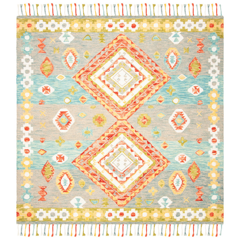Vahakn Hand Tufted Wool Southwestern Rug, Square 7'