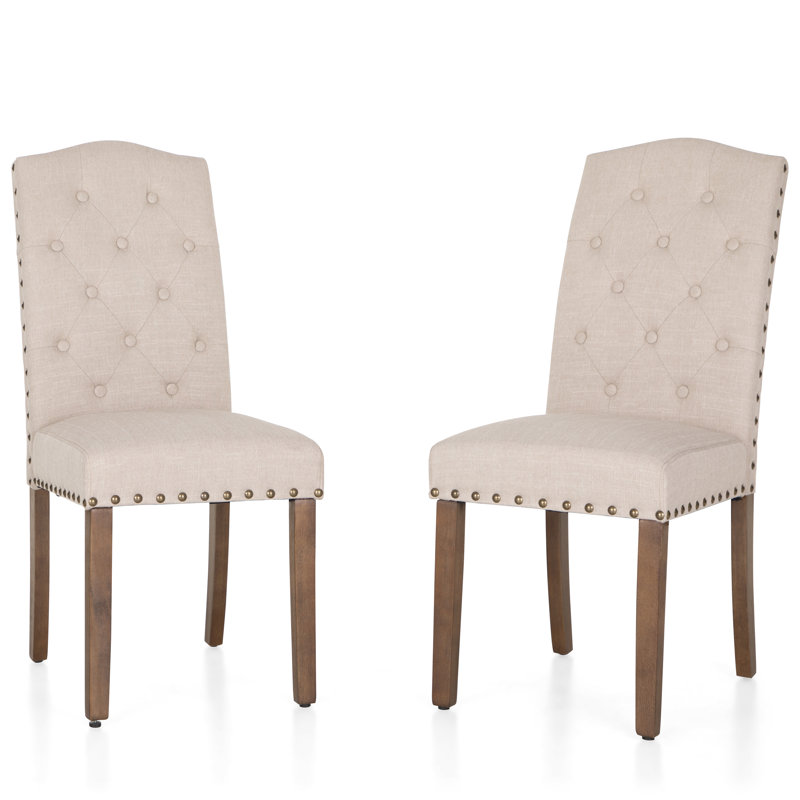 Chaise capitonnée rembourrée à dossier solide, Beige, Brun