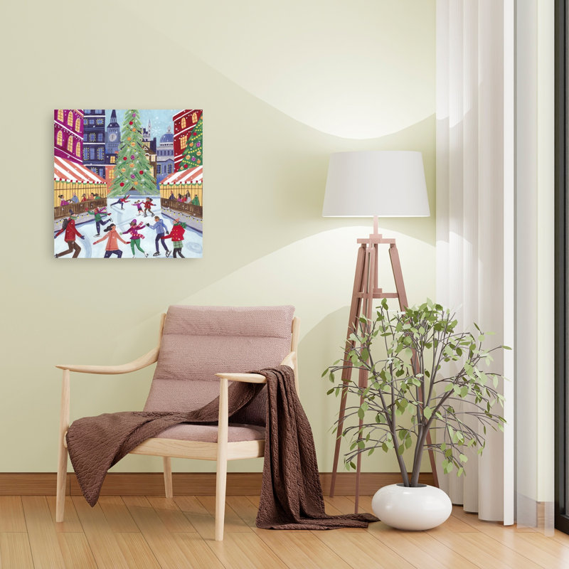 Skating In London Christmas Colorful Vibrant Abstract Christmas Tree City Winter Wall Art Print 1 Piece Wrapped Canvas Wall Art